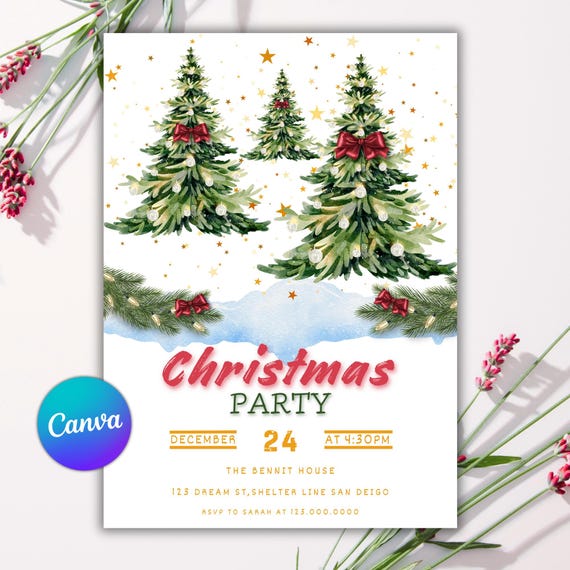 Editable Christmas Party Invitation Template (Digital Download)