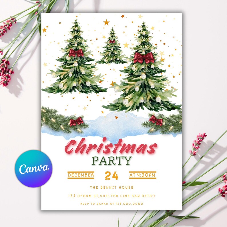 Editable Christmas Party Invitation Template (Digital Download) image 1