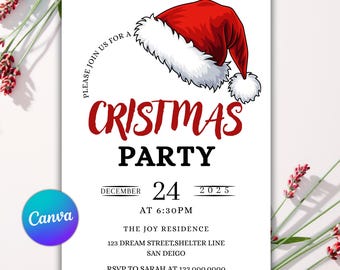 Elegant Christmas Party Invitation, Printable Holiday Dinner Evite (Digital Canva)