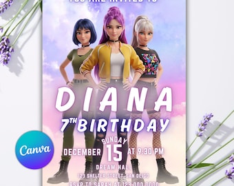 K-pop Demon Hunters Birthday Invitation - Golden Huntrix, Editable Canva Template (Digital Download)
