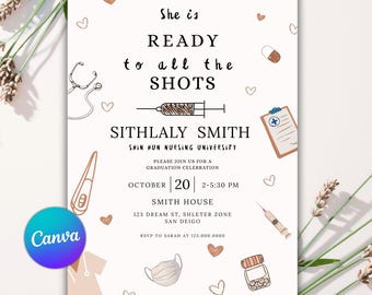 Editable Nurse Graduation Invitation Template, Photo Announcement (Digital Download