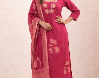 Handmade Anarkali Kurta Set with Dupatta for Women | Indian Ethnic Dress | Rayon Kurti Pant Set | Festive Wear | Made to Order