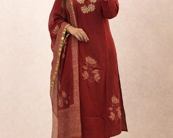 Handmade Anarkali Kurta Set with Dupatta for Women | Indian Ethnic Dress | Rayon Kurti Pant Set | Festive Wear | Made to Order