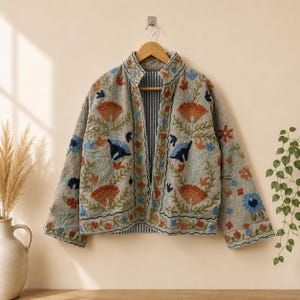 Reversible Velvet Cotton Floral Embroidered Jacket – Boho Bohemian Style Coat
