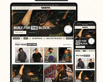 Shopify-Theme Streetwear | Vanta OS 2.0 | Shopify-Theme für schwere Streetwear-Kleidung | Shopify-Theme für anthrazitfarbene Hoodies, Cargo-Caps