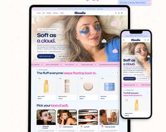 Feminin gestaltetes Shopify-Theme | Cloudie OS 2.0 | Pastellfarbenes Shopify-Theme für Hautpflege | Niedliches Shopify-Theme in Blau und Rosa für Schönheit | Shopify-Shop-Theme