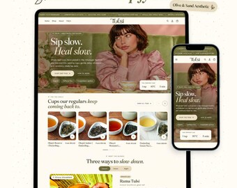 Shopify-Theme Kräutertee | Tulsi OS 2.0 | Tee-Shopify-Theme | Shopify-Shop-Theme für Kräutertee und Wellness | Shopify-Theme Grüne Olive