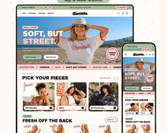 Shopify-Theme Streetwear | Sorrento OS 2.0 | Soft Streetwear-Kleidung Shopify-Theme | Shopify-Theme Pink-Salbeigrüne Cropped-T-Shirts und Caps