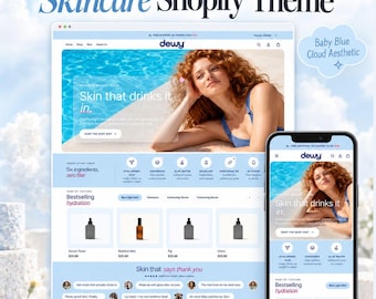 Shopify-Theme Hautpflege | Dewy OS 2.0 | Shopify-Theme Hautpflege | Shopify-Theme Blaue Kosmetik Feuchtigkeitspflege | Shopify-Website-Vorlage Boutique
