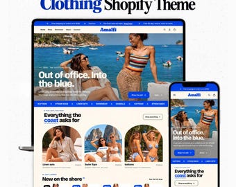 Shopify-Theme für Bademode | Amalfi OS 2.0 | Shopify-Website-Vorlage für Bekleidung | Shopify-Theme Boutique Resort Leinenblau Creme