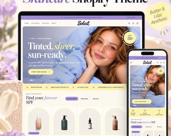 Shopify-Theme „Sonnenschutz“ | Soleil OS 2.0 | Shopify-Theme „Sonnenschutz“ | Shopify-Theme „Hautpflege“ (lila SPF) | Shopify-Website-Vorlage „Boutique“
