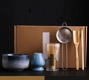 Kit Matcha 6 Pièces - Bol, Fouet (chasen), Porte-fouet, 2 Cuillères, Filtre, Pour Préparation Traditionnelle Du Thé