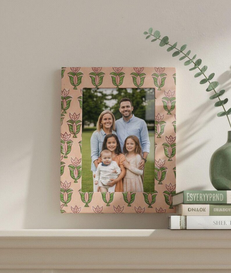 Block Print Frame Handmade Block Print Photo Frame, Indian Floral Fabric Frame, Boho ...