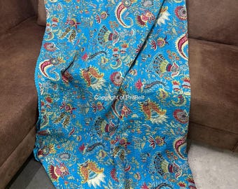 New Print Indian Kantha Quilt Handmade Kantha Bedcover Indian Kantha Bedspread Throw Cotton Blanket Gudari Kantha Quilt For Sale ,Gift