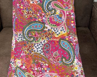 Indian Handmade Bird Print Kantha Bedspread Twin Queen Size Cotton Throw Blanket Bed Cover Quilting Boho Bedding Quilted Bohemian Gudari