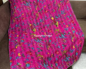 Large Selection : Cotton Kantha Indian Quilts Throw Bedspread Handmade Bedding Blanket Hippie Twin Size Floral Coverlets Boho Hand Quilts