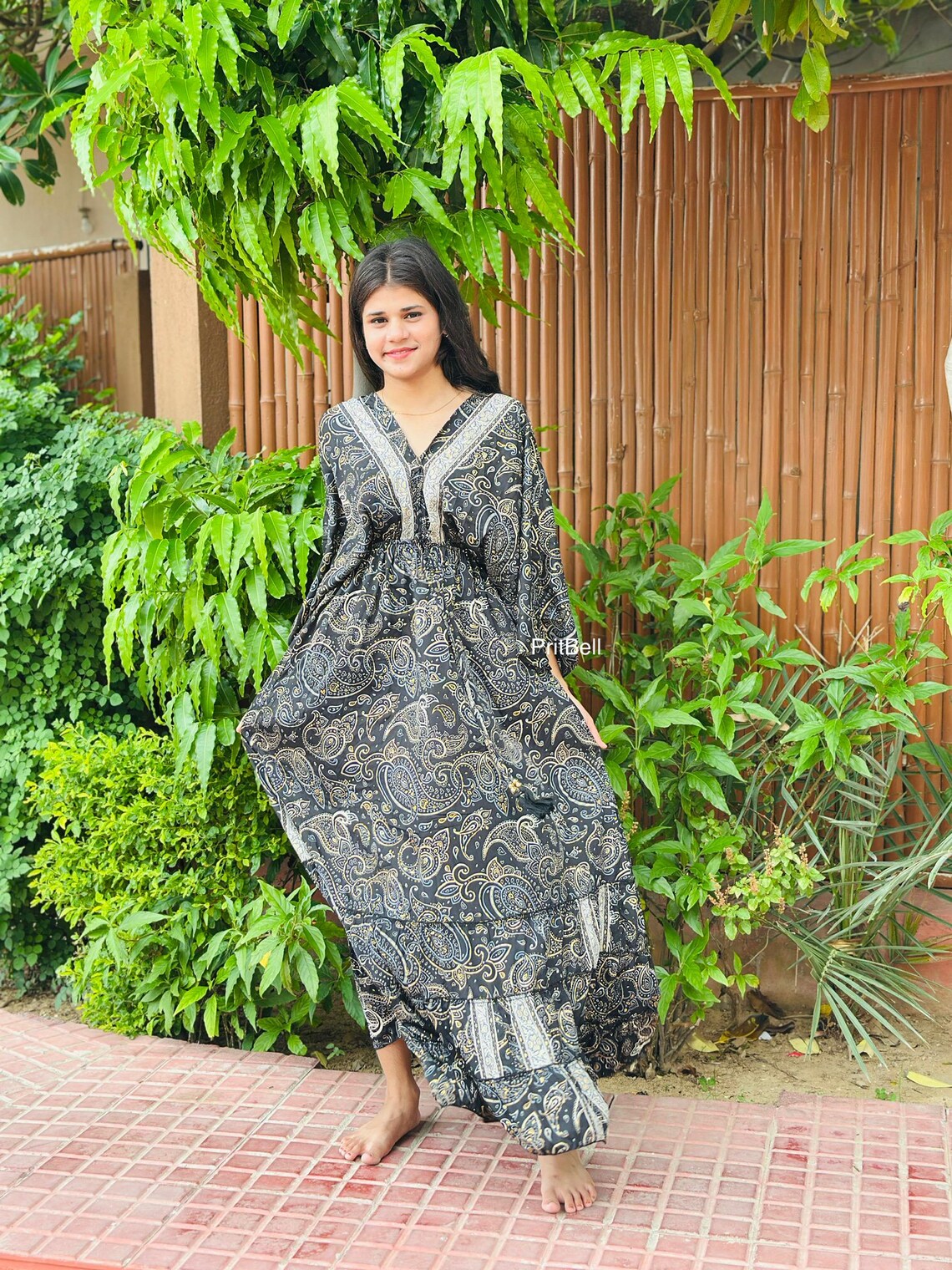 vintage handmade wrap silk dress, maxi dress, Indian Blends silk, boho style, ibiza dress, long dress, foto 3 di 5
