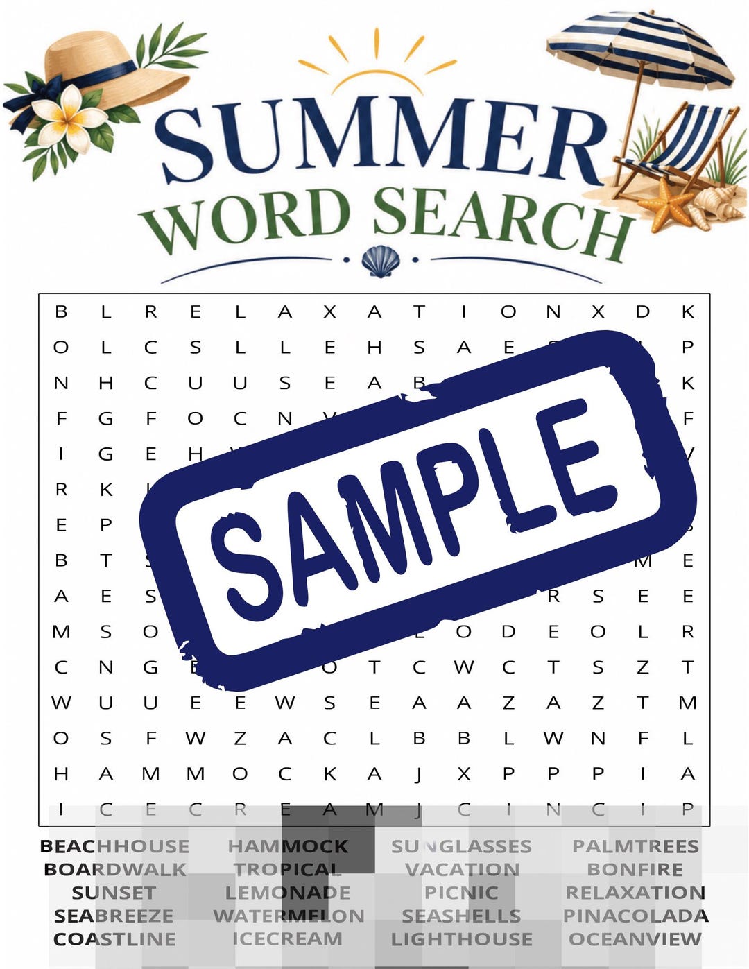 Summer Word Search Printable for Adults | Summer-themed Puzzle