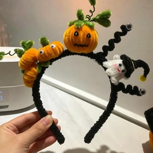 Chenille Stem Halloween Headband, Pumpkin Ghost Witch Hair Accessory for Halloween Cosplay Photo Prop