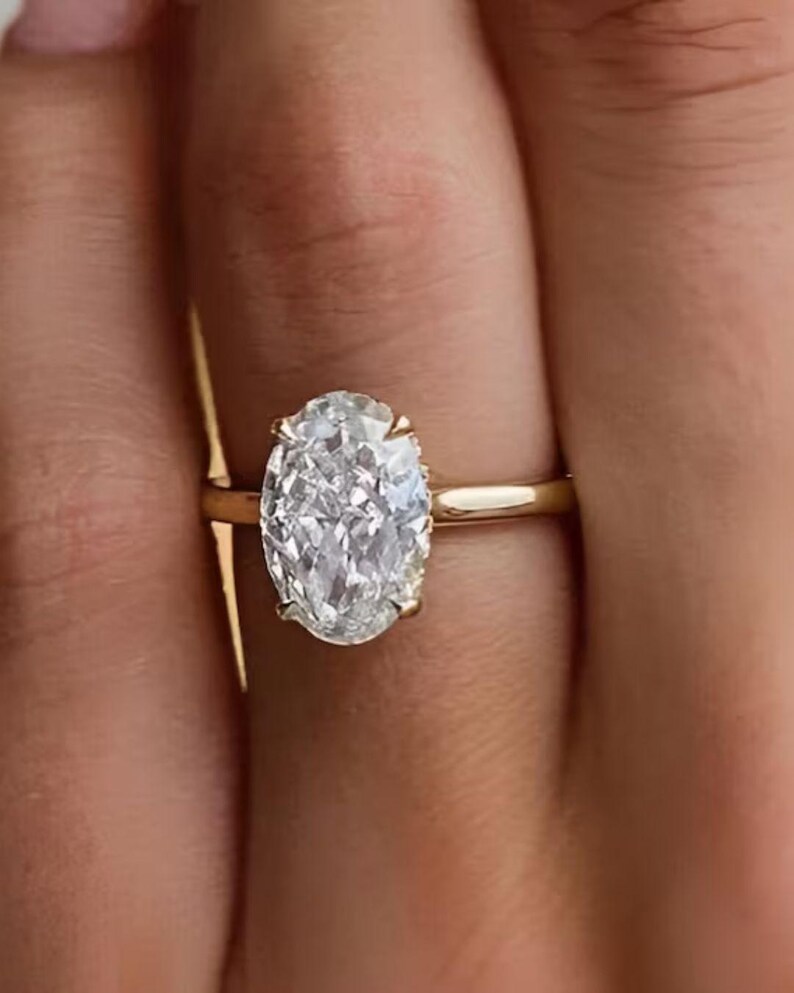 3 CT Oval Cut Moissanite Solitaire Engagement Ring, 14K Solid Gold Oval ...