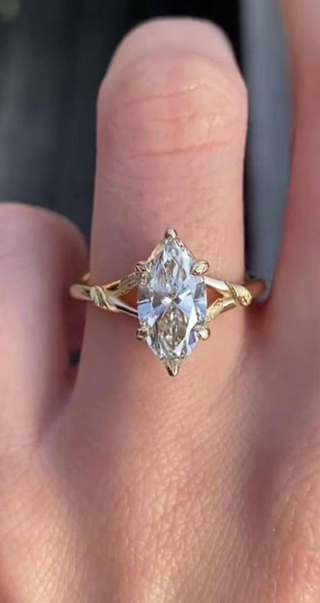 Unique Marquise Cut Moissanite Engagement Ring, 14k Solid Yellow Gold ...
