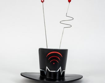 Demon TV Mini Top Hat Headpiece with Antennas Handmade Cyber Villain Cosplay Hair Accessory EVA Display Prop for costume events photoshoots