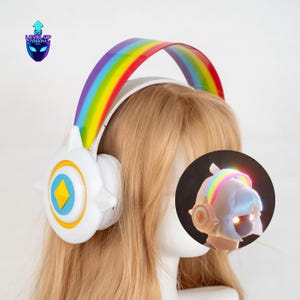 RGB Rainbow Bluetooth Headphones Gaming Headset Cosplay Headpiece Aesthetic LED Headphones Music Headphones Gamer Gift Streamer Setup