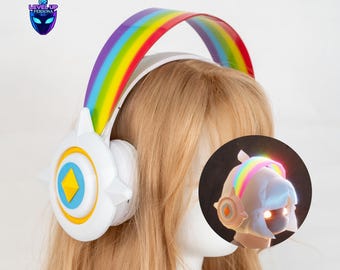 RGB Rainbow Bluetooth Headphones Gaming Headset Cosplay Headpiece Aesthetic LED Headphones Music Headphones Gamer Gift Streamer Setup