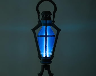Fantasy Lantern Light Staff Prop 3D Printed Handheld Design with Translucent Blue Core Hand-Painted Details Cosplay Displays Collector Use