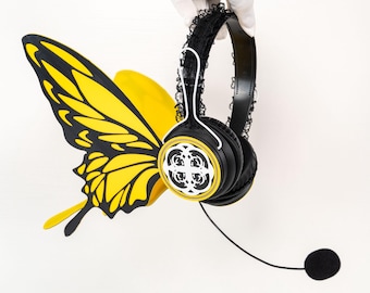 Vocaloid Luka Butterfly Headset Cosplay Prop LED Light Up Anime Headphones Butterfly Wing Costume Accessory for Stage Performance Photoshoot