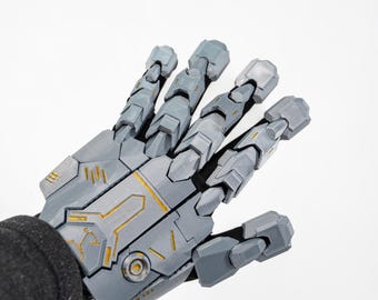 Guante mecánico cyberpunk impreso en 3D, armadura futurista portátil, accesorio de cosplay, tecnología de pantalla táctil, regalo navideño para eventos y disfraces.