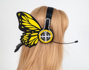 Vocaloid Luka Butterfly Headset Cosplay Prop LED Light Up Anime Headphones Butterfly Wing Costume Accessory for Stage Performance Photoshoot