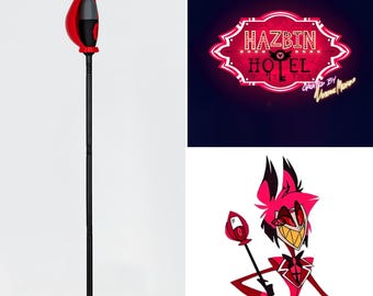 Red Metallic Microphone Staff Prop 3D Printed Full Detachable Fantasy Cosplay Accessory with Glossy Mic Head for Stage Events and Display