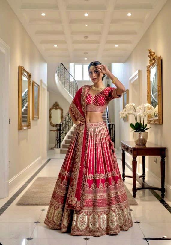 Red Bridal Lehenga Choli Indian Bridal Outfit Embroidered Wedding Ready to Wear Customisable Dress