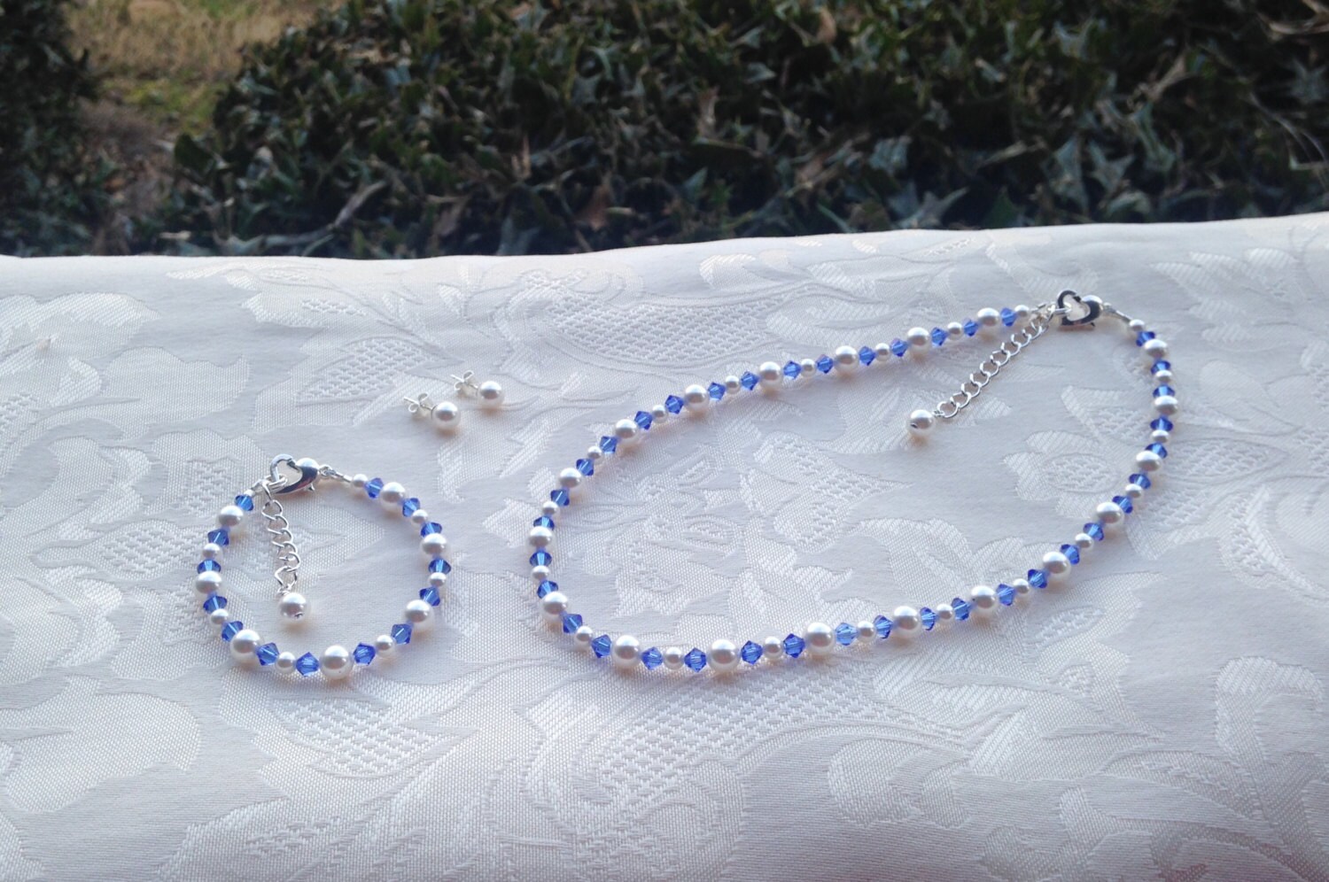 Sapphire Blue Flower Girl Jewelry Set Prom Sorority White | Etsy