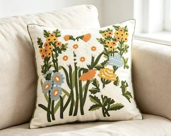 Funda de almohada bordada con flores, funda de cojín con nombre personalizado, decoración vintage estilo cottagecore, regalo personalizado para ella.
