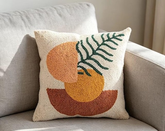 Funda de almohada geométrica con capitoné, funda de cojín bohemia moderna, cojín decorativo abstracto bordado, decoración minimalista neutra para el hogar.