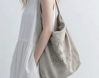 Bolso de mano de lino, bolso de hombro minimalista, bolso de mano de lino natural, bolso casual para el día a día, bolso de tela ecológico, bolso de mercado sencillo