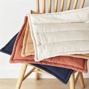 Linen Chair Cushion, Ramie Seat Pad, Minimalist Dining Chair Cushion, Thin Office Seat Cushion with Ties, Japanese Style Chair Pad