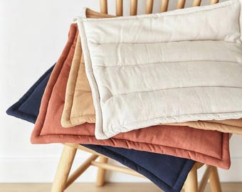 Linen Chair Cushion, Ramie Seat Pad, Minimalist Dining Chair Cushion, Thin Office Seat Cushion with Ties, Japanese Style Chair Pad