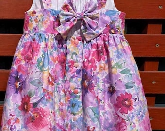 Handmade Marigold Floral Baby Dress Bow Back Lace Trim – Pleated Toddler Outfit