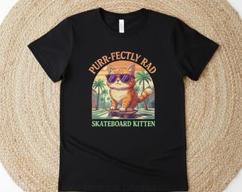 Purr-Fectly Rad Skateboard Kitten T-Shirt – Funny Cat Lover Graphic Tee