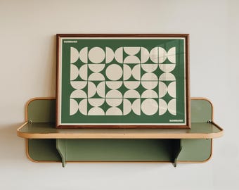 Geometrisches Poster im Bauhaus-Stil, abstrakte Wandkunst im Mid-Century-Stil, Druck mit salbeigrünen Kreisen, moderne Wohndekoration