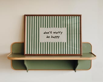 „Don't Worry Be Happy“-Poster, Wandbild mit grünen Streifen im Vintage-Stil, Motivationszitat als Wanddekoration