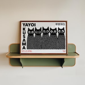Yayoi Kusama Poster - Black Cats Wall Art, Kusama Inspired Polka Dot Print - Japanese Wall Art - Black & White Gallery Wall Decor image 1