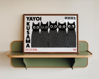 Yayoi Kusama Poster – Wandbild mit schwarzen Katzen, Kusama-inspirierter Polka-Dot-Druck – Japanische Wandkunst – Schwarz-Weiß-Galeriewanddekoration