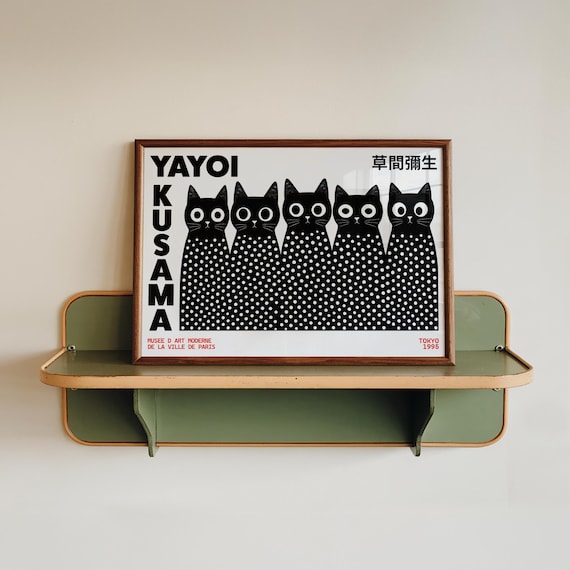 Yayoi Kusama Poster - Black Cats Wall Art, Kusama Inspired Polka Dot Print - Japanese Wall Art - Black & White Gallery Wall Decor