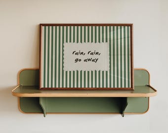 Poster „Regen, Regen, geh weg“, Vintage-Wandbild mit grünen Streifen und Typografie, Kunstdruck mit Kinderreim-Zitat für die Heimdekoration