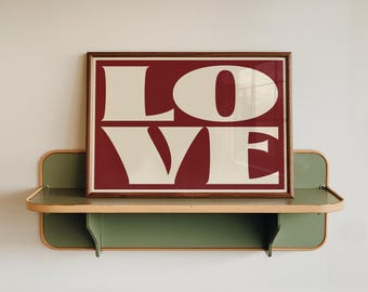 LOVE-Poster, Wandbild mit markanter roter Typografie, Vintage-Liebesmotiv für Schlaf- und Wohnzimmer, Valentinstagsgeschenk