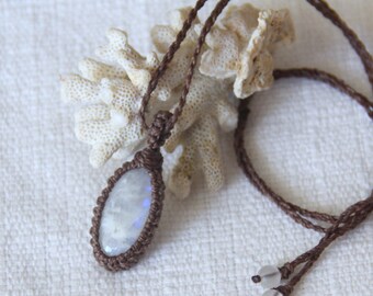 Rainbow Moonstone Macrame Necklace